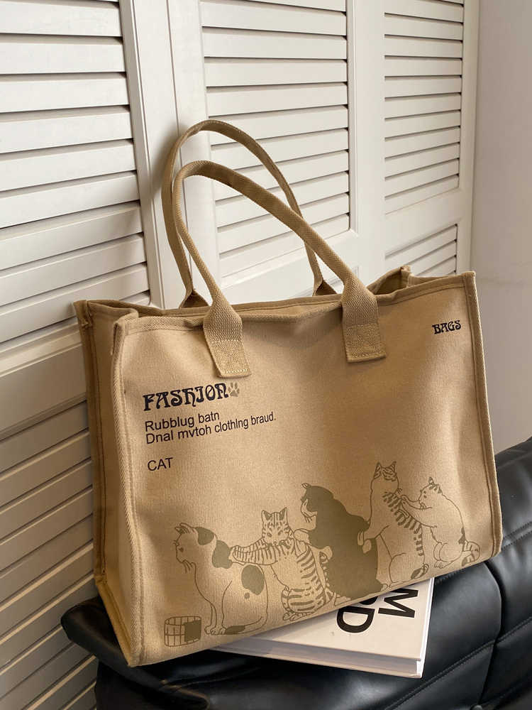 Sac Cabas en Toile Carto Cat Décontracté Simple Étudiant Voyage Sacs à Main Coréen Grande Capacité Femme Trajet Quotidien Sac à Bandoulière Unique
