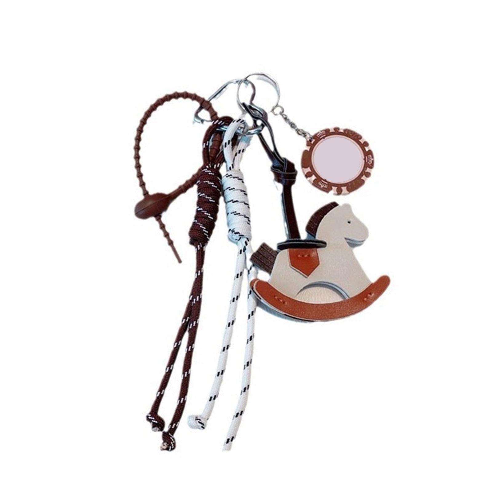 

Creative Leather Horse Keychain Pendant With Braided Rope Bag Charm Perfect For Car Keys And Bags Decoration білий