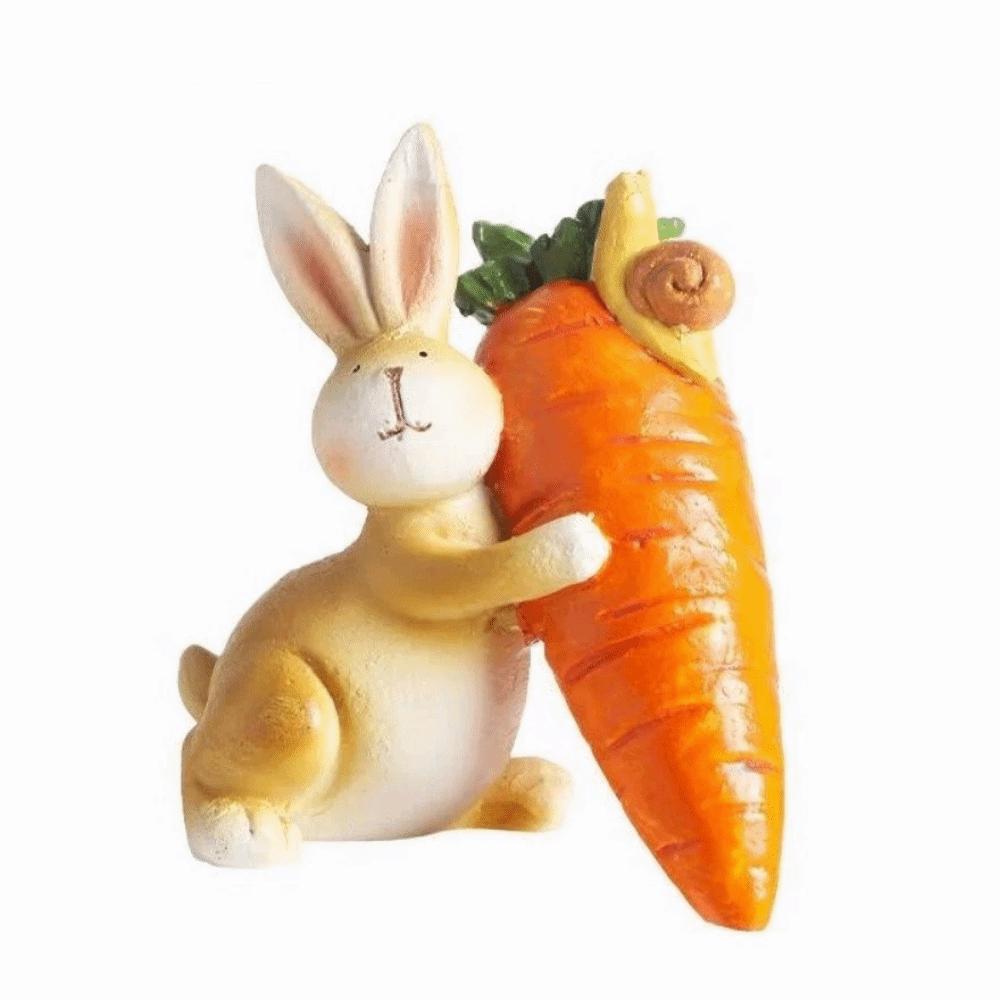 Colorful Resin Rabbit Statue Handmade Simulation Bunny Rabbit Holding Carrot Sculpture Resin Cute Easter Bunny Figurine