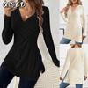 Blusas y camisas de manga larga con cuello en V y estampado de color sólido informal a la moda para mujer