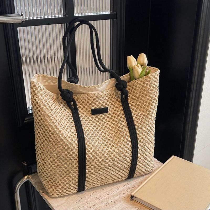 Summer Woven Straw Tote Bag Casual Beach Vacati Women Shoulder Bags Large Capacity Female Handbags Solid Color