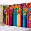 2D Multicolor Flower Tapestry with Rainbow Stripes for Modern Living Room Decor