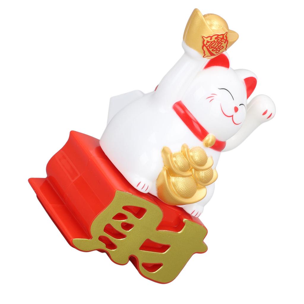 Lucky Cat Ornament Waving Arm Attract Wealth Lucky Fortune Cat for Desktop Car Office Shop White