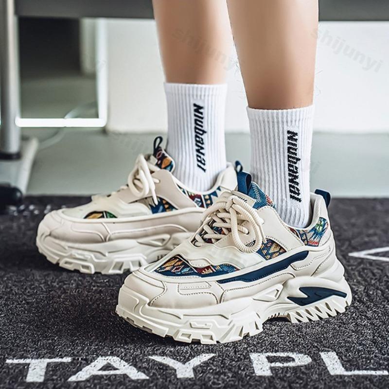 Fashion Niche Design Men's Low Top Thick Soled Casual Shoes 2025 Autumn New Fashion Trend Versatile Comfortable Non Slip Chunky sneakers