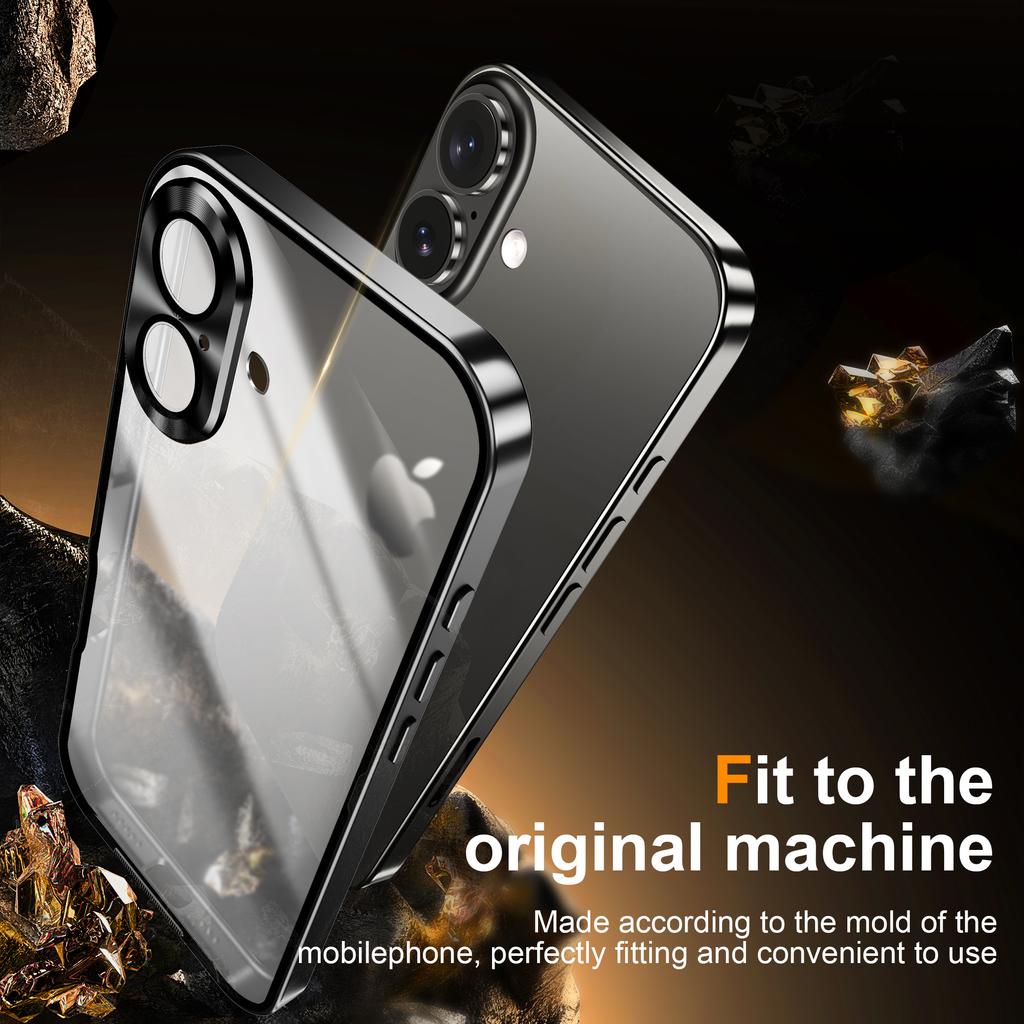 For iPhone 16 Case Aluminium Alloy Frame Matte PC Back Phone Cover with Lens Protector