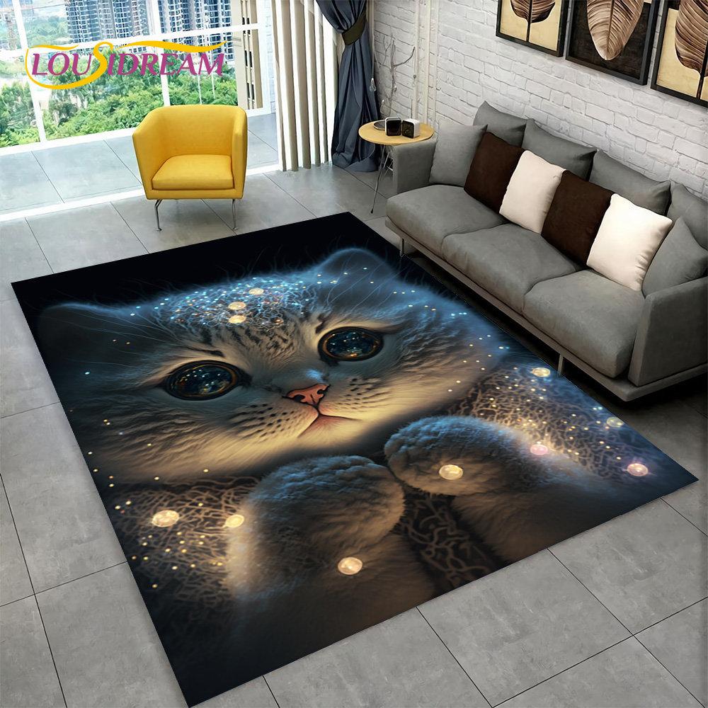 Cartoon Cute Cat Area Rug Large,Carpet Rug for Living Room Bedroom Sofa Doormat Kitchen Decoration,Child Non-slip Floor Mat