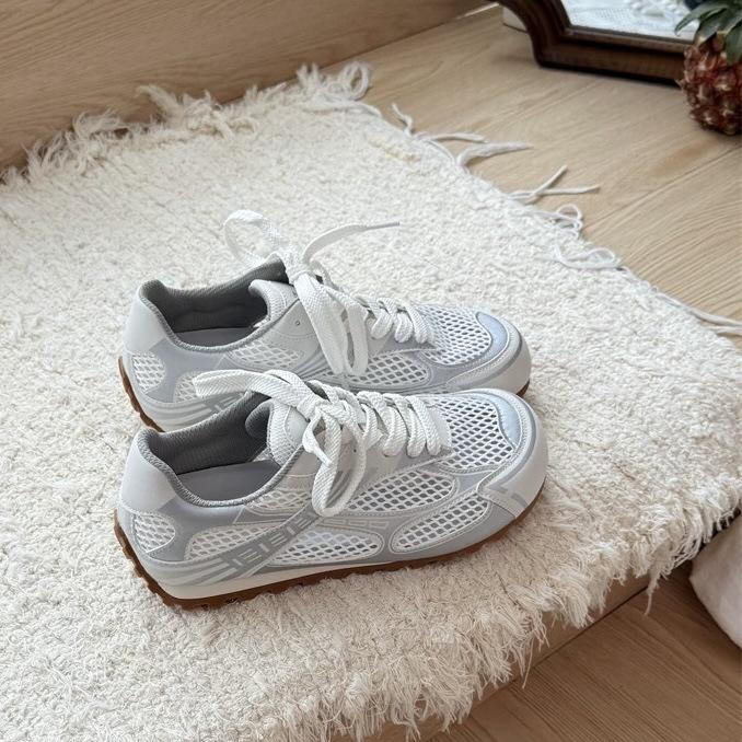 Mesh striped lace-up little white shoes women's summer 2025 new fashion versatile breathable sports casual moral training shoes