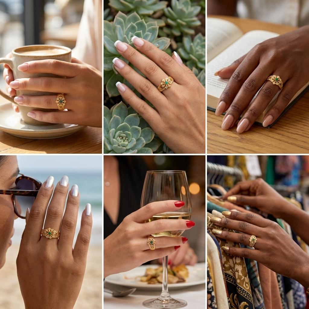 Grüne Zirkonia Hohlblumenringe für Damen Elegante Goldfarbe Geometrische CZ-Ringe Hochzeits-Jubiläums-Schmuckgeschenk