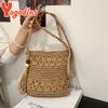 Yogodlns Bohemian Straw Bag Women Casual Travel Beach Bags Fashion Handmade Shoulder Bag Kintted Crossbody Bag Tassel Handbag