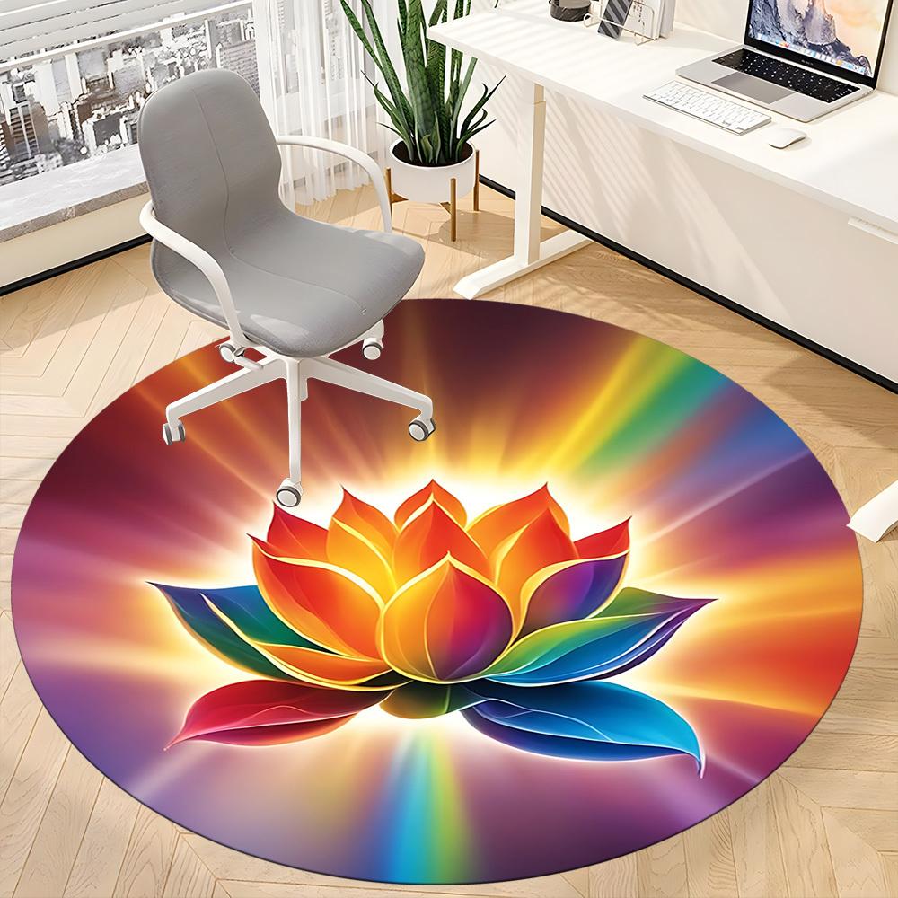 1pc Lotus, RainbowChair Carpet for Office, Indoor Non-Slip Washable Polyester Fiber Carpet, Mat For Office, Machine Washable