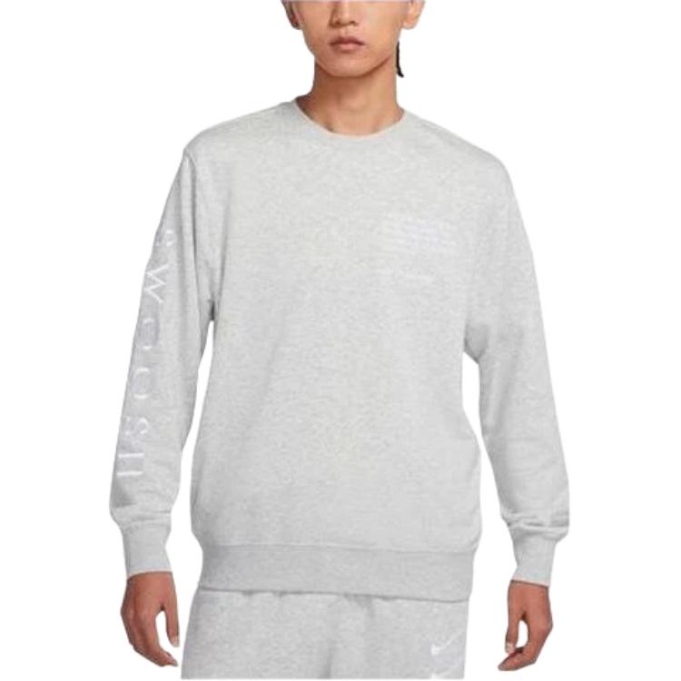 Nike French Terry Crew Neck Sweatshirt With Embroidered Swoosh Unisex Tops Mocha-Grey White DJ0466-050
