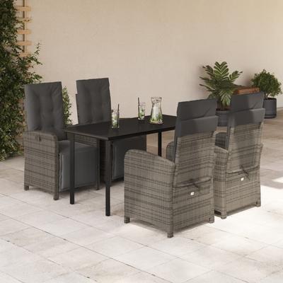 Vidaxl 5-Cz. Garden Furniture Set With Cushions, Grey, PE Rattan