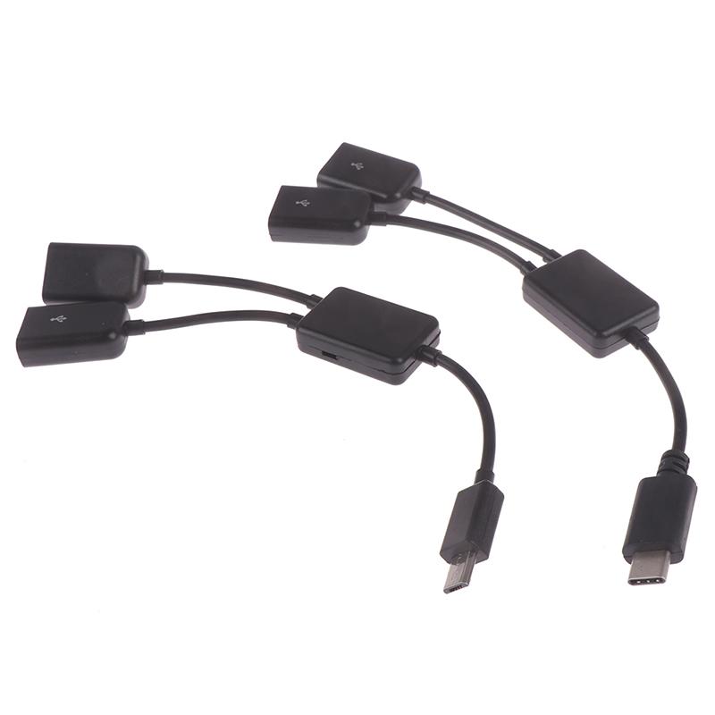 Micro Usb / Type C To 2 Otg Dual Female Usb Port Hub Cable Y Splitter Adapter