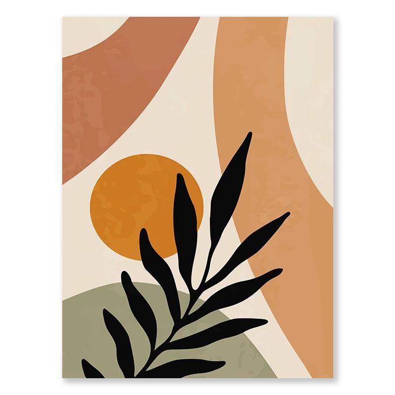 Green Terracotta Nordic Modern Canvas Painting Leaves Colour Block Bedroom Frameless Poster Bohemian Abstract Wall Art Beige