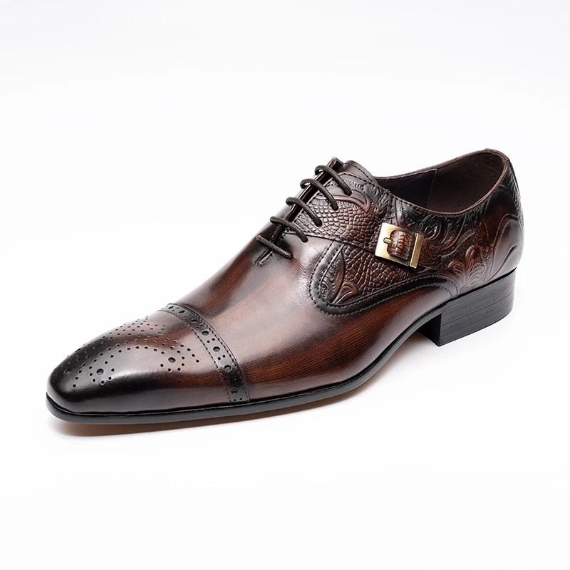 Fashion Luxury Mens Wedding Dress Handmade Shoes Genuine Leather Lace-up Latest Design Fashion Casual Shoes Man Pointed Business Shoes