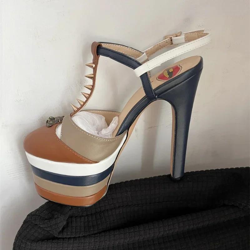 Fashion Brand Sexy Rivet 16cm High Heel Sandals Platform Party Wedding Ball T-stage Women Shoes High Quality Large 43summer Female Shoes