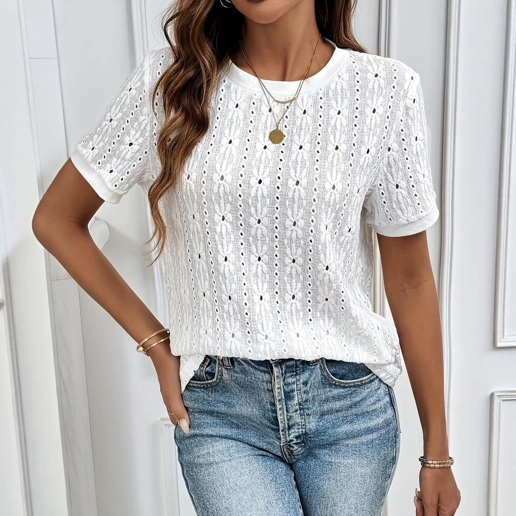 TIFICY Women's Fashion Casual Summer Spring Solid Color Print Short Sleeve O-Neck Blouses & Shirts