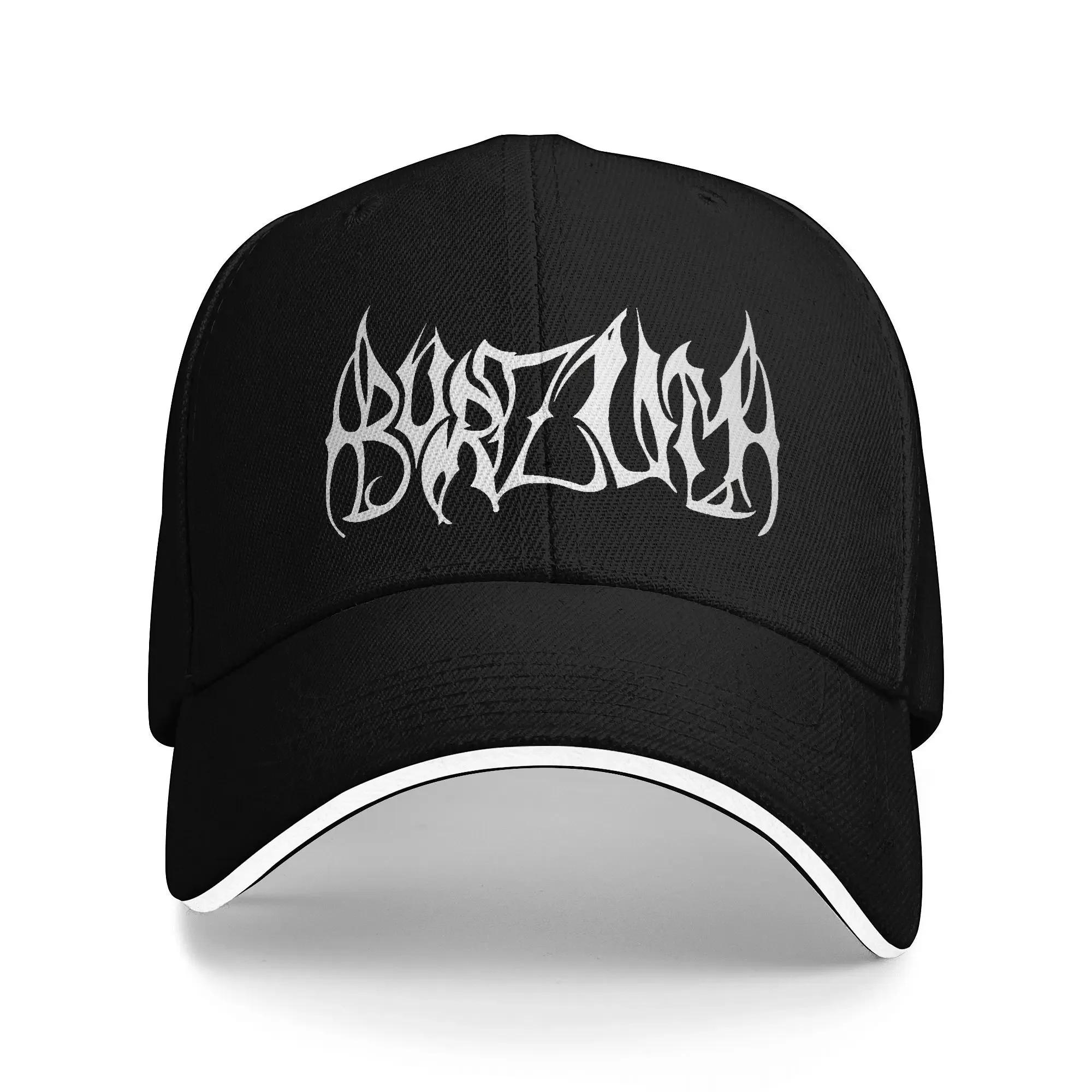 Burzum Rock metal band pattern Adjustable button cap Men s and women s PVC waterproof coating, black with white Gothic print Adjustable