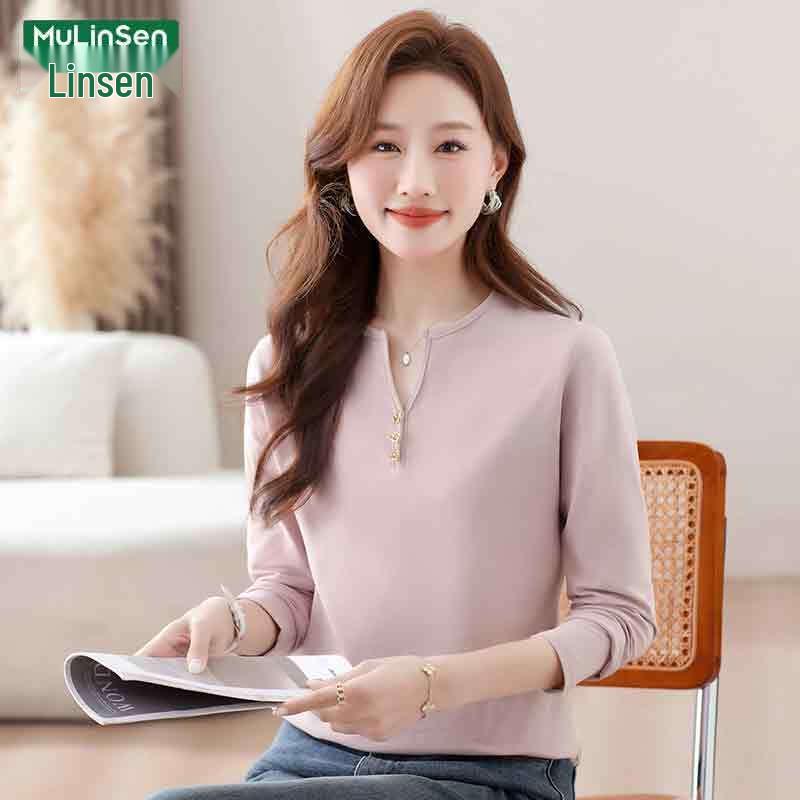 MULINSEN Women's Loose Fit V-Neck Long Sleeve T-Shirt