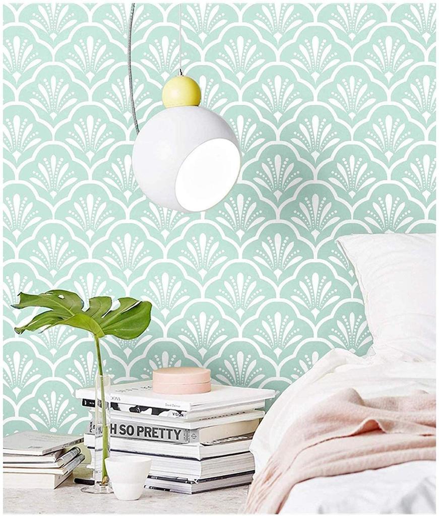 Blau und Weiß Abziehen und Aufkleben Tapete Damaskus Rankwerk Fächer Selbstklebende Vorgeklebte Tapete Möbelaufkleber Heimdekorativ