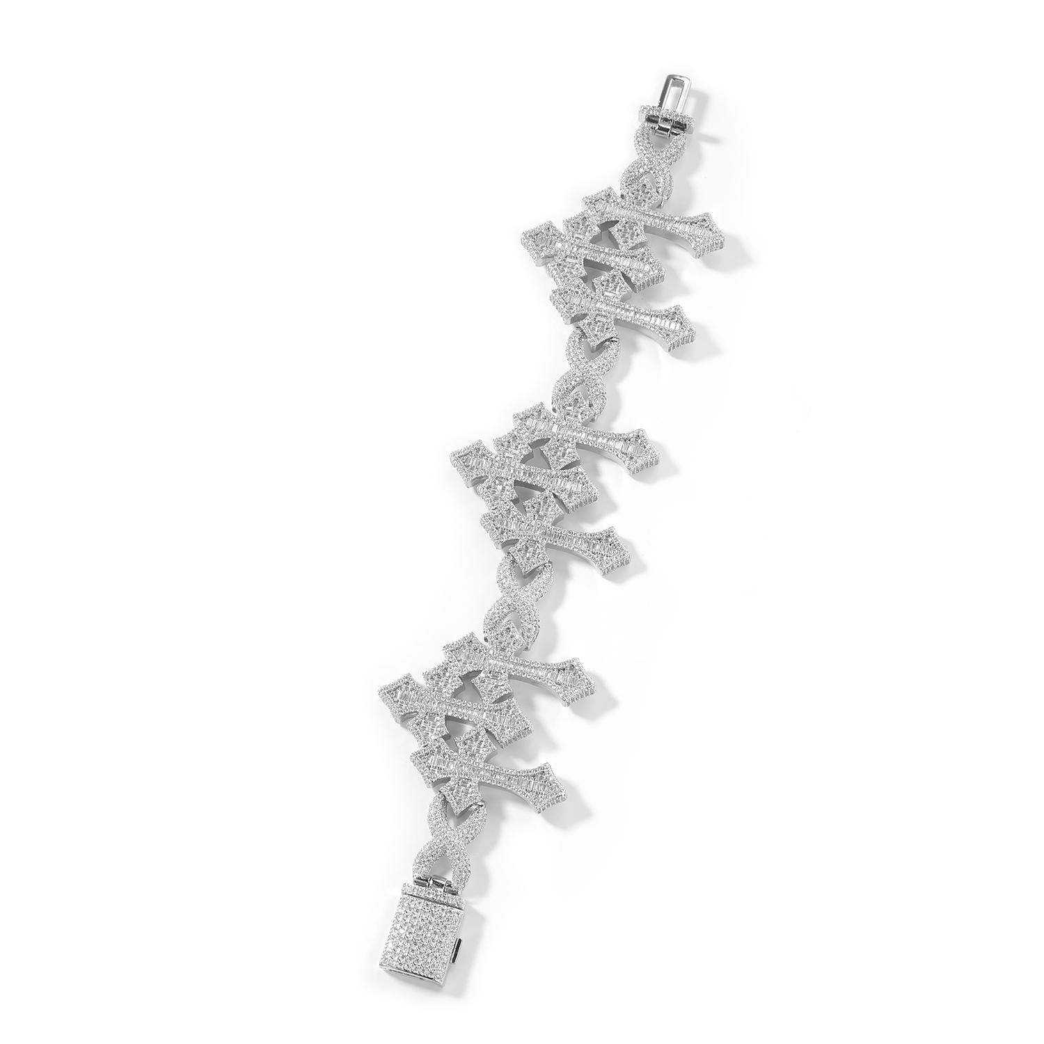 Baguette Triple Cross Charm Unisex Bracelet Hip Hop Iced Out Luxury Christian Cross Infinite Link Chain Fashion Bracelet Jewelry 7inch серебряный