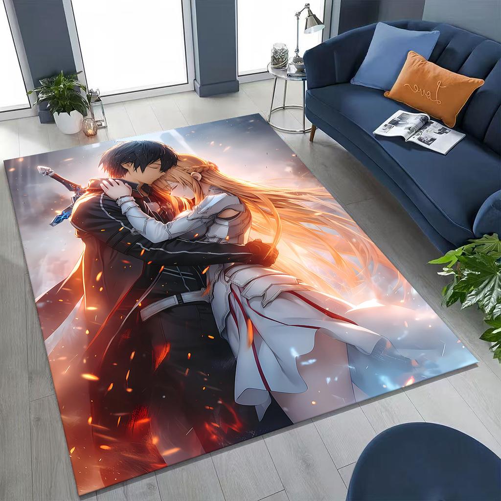 Anime SAO Sword Art Online Cartoon 3D Rug for Bedroom Living Room Sofa Home Doormat Decor, Large Kids Play Non-slip Floor Mat