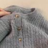 100% Wool Cable Knit Round Neck Cardigan Women Loose Fit Casual Elegant Winter Outerwear
