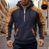 Men's Retro Color Block Velvet Hoodie - Autumn/Winter Trendy Sporty Casual Sweatshirt