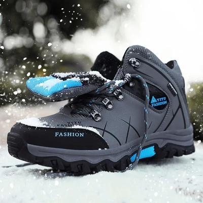 Brand Male Winter Snow Boots Waterproof Leather Sneakers Warm Men's Boots Outdoor Male Hiking Botas Work Shoes Men Size 39-47