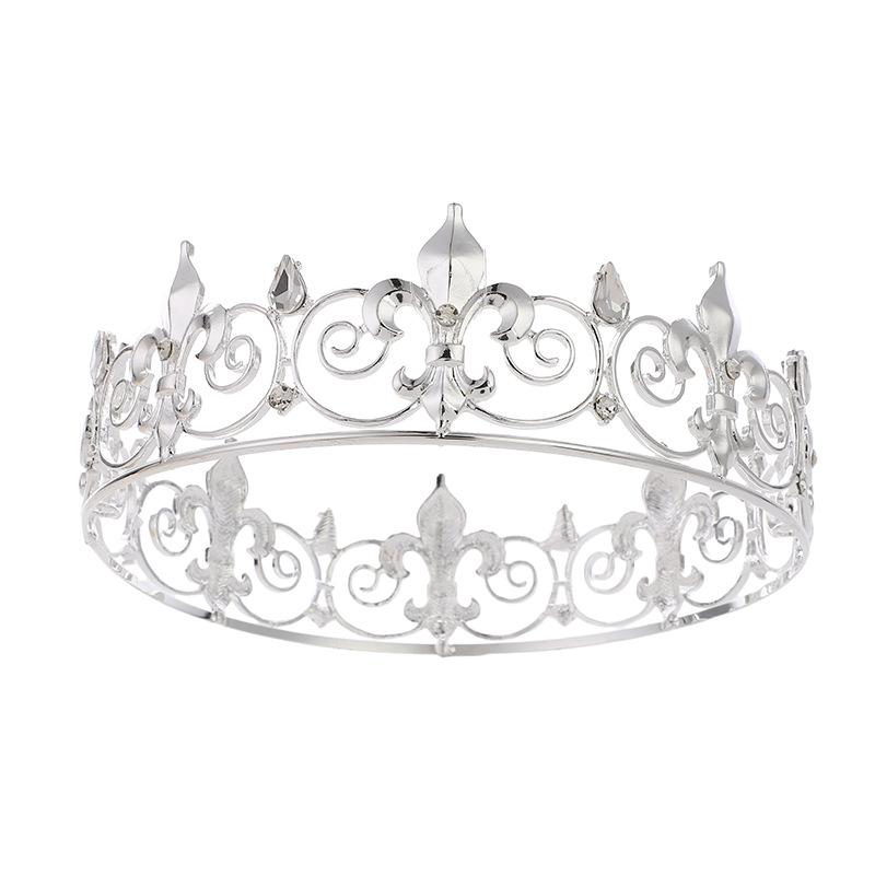 

Классические аксессуары для волос King в стиле барокко, полная круглая корона из сплава со стразами для мужчин и женщин, головной убор для выпускного вечера серебряный