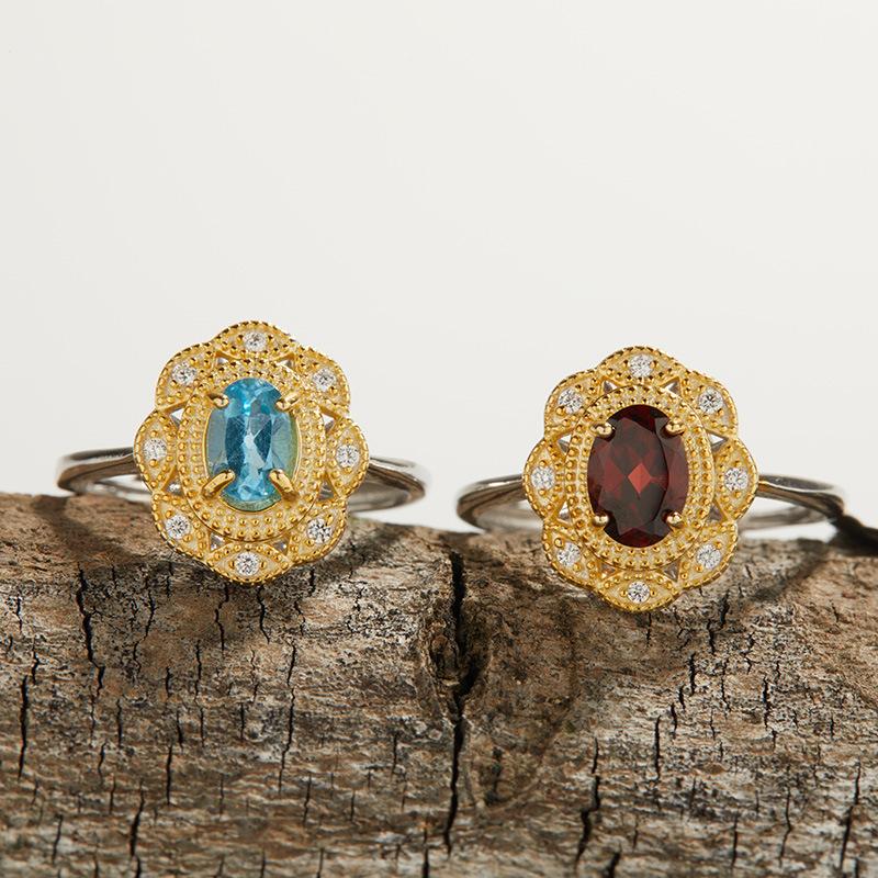 Bijuterii Color Treasure Inel din Argint Sterling S925 cu Safir Natural Inel Incrustat pentru Femei Inel Deschis Stil Curte Bijuterii