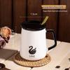 Elegante Schwan Keramiktasse mit Deckel und Löffel