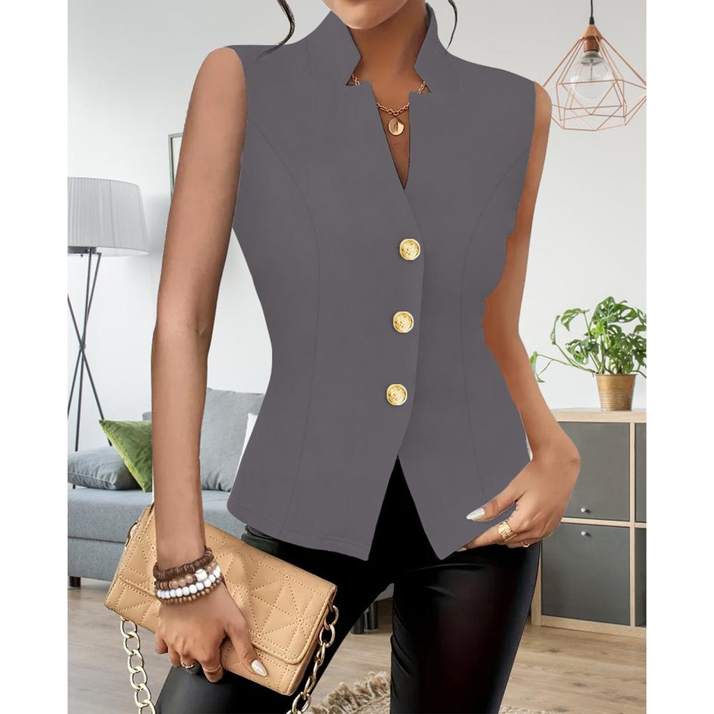 Women's Fashion Solid Color Commuting Button Vest Vest Top