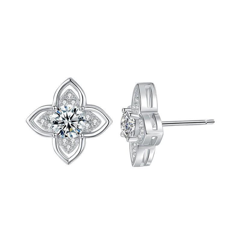 Clover Stud Earrings Women Sterling Moissanite Floral Jewelry Minimalist Everyday Wear 50mm 50mm Moissanite Stud Earring