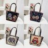 Cartoon Elephant Owl Canvas Handbag With Embroidery For Daily Casual Use