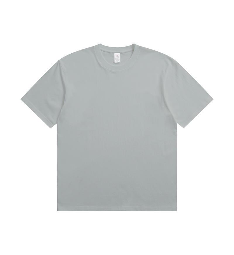 Men's Trendy Round Neck 230g Heavyweight Cotton Short-Sleeve T-Shirt - Loose Fit, Solid Color