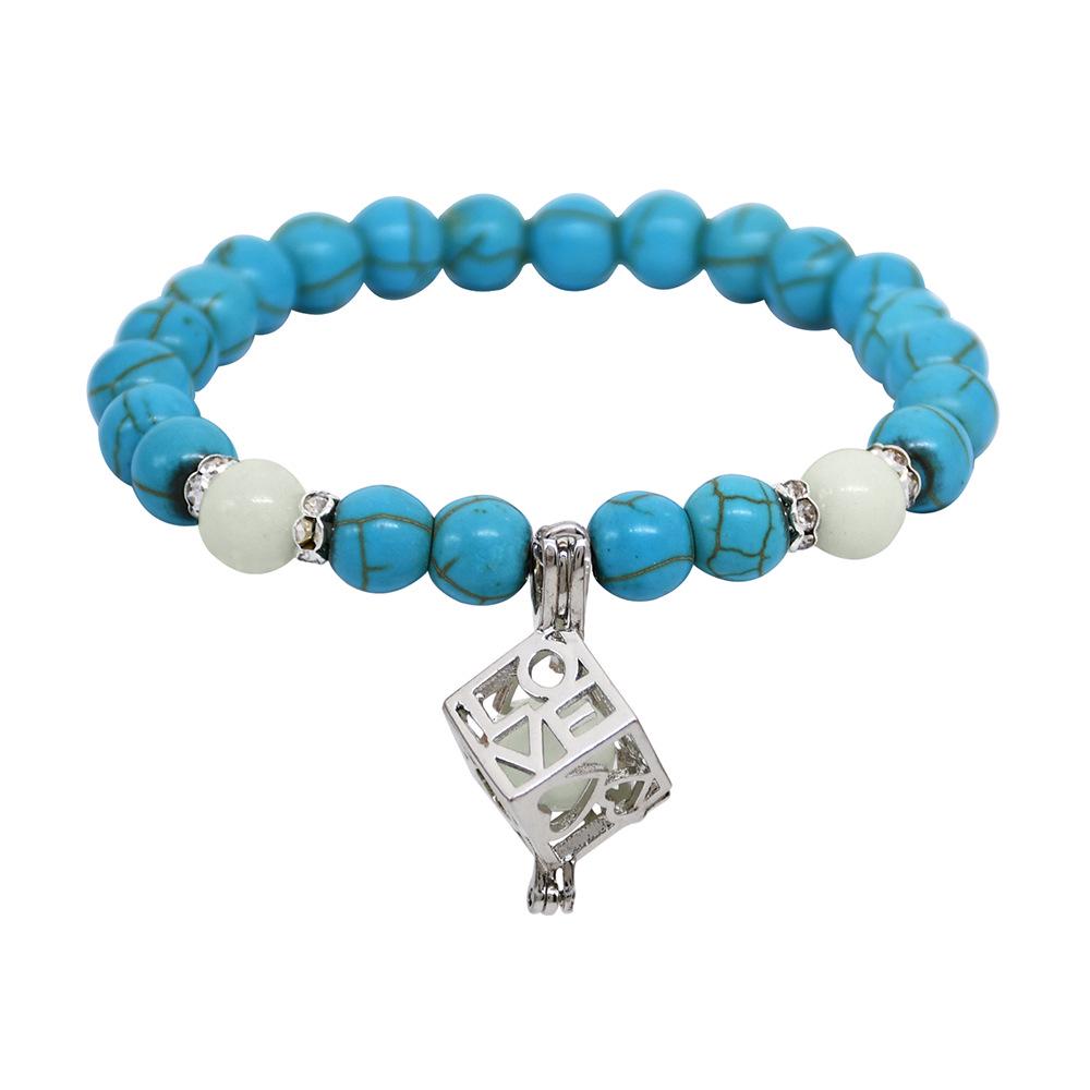 Retro Tibetan Turquoise Luminous Beaded Flower Bracelet - Ethnic Style Handmade Elastic Jewelry for Women