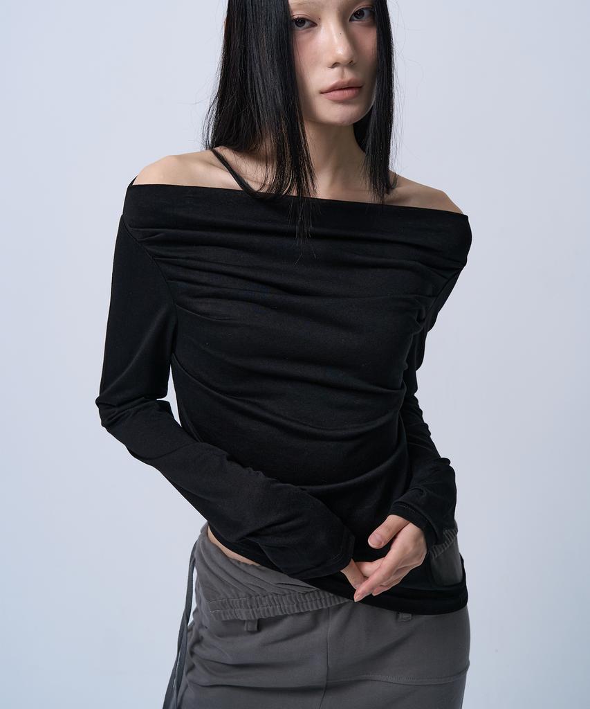 G Museum Folding Waist Band Maxi Skirt (Charcoal Khaki)