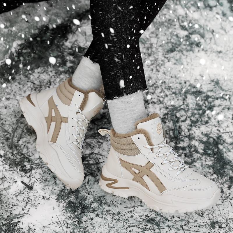 Damskie Buty Zimowe Pluszowe Grube Trampki Sznurowane Codzienne Wysokie Ciepłe Buty Botki Rozmiar 35-42 Damskie Zimowe Skórzane Buty