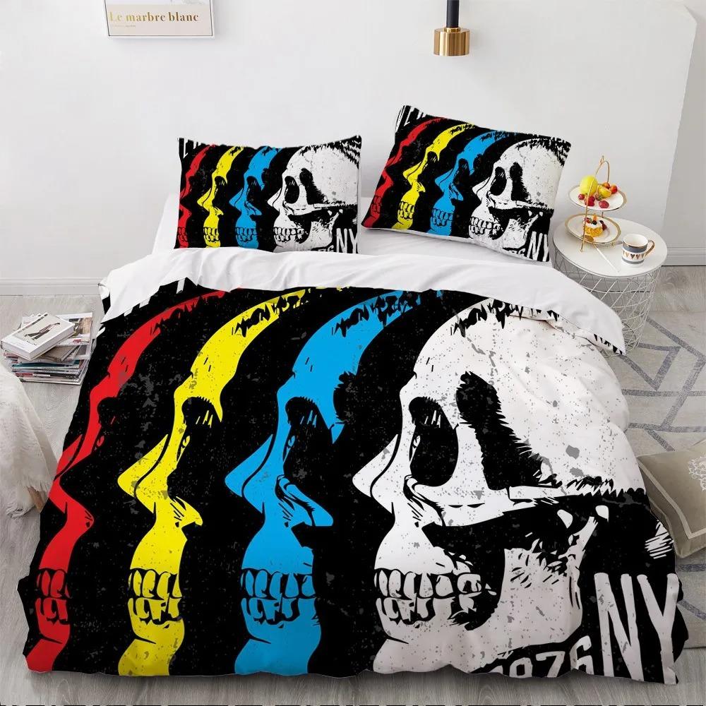 3D Skull Bedding Sets Duvet Quilt Cover Set Comforter Bed Linen Pillowcase King Queen Full Double Home Texitle
