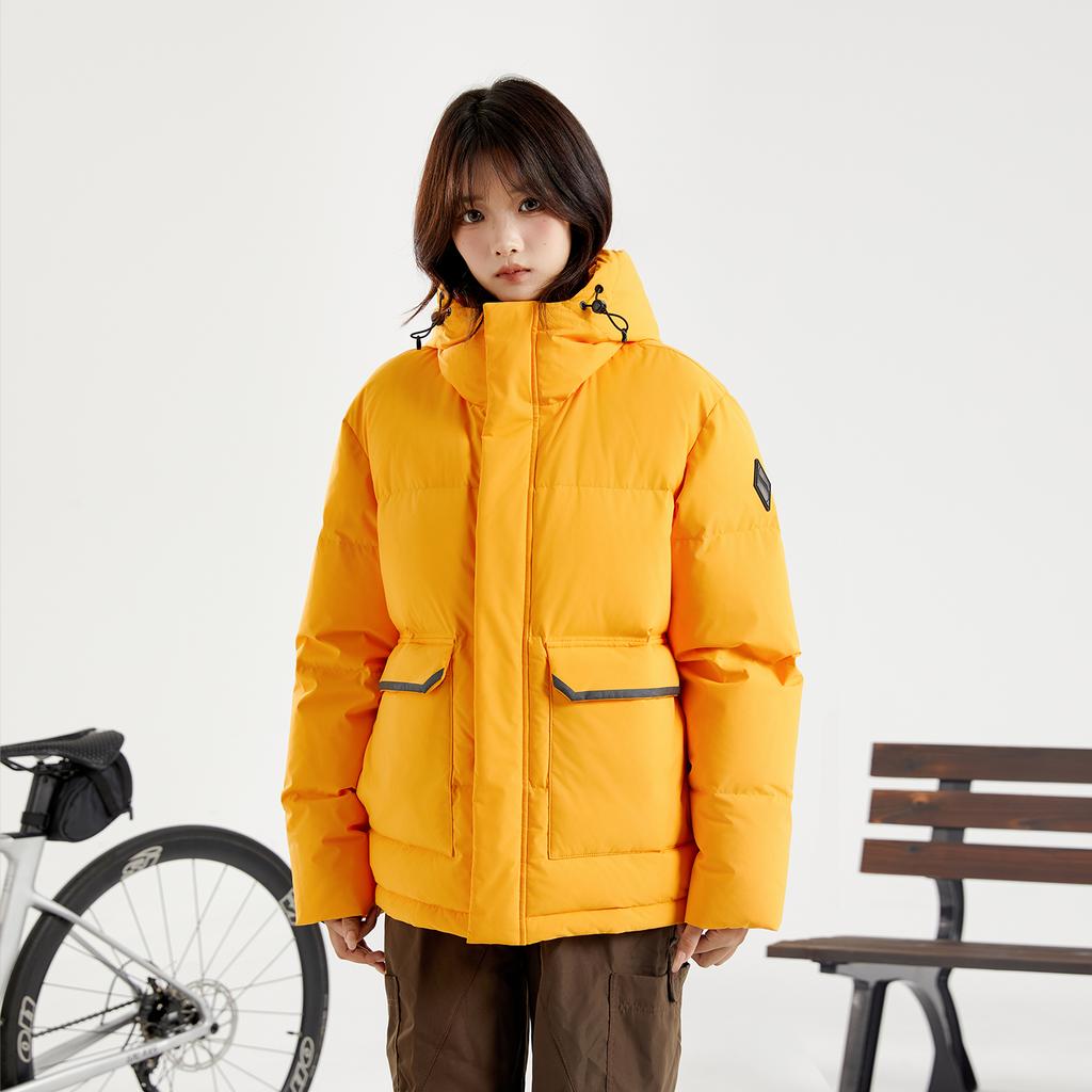 Skechers Diamond Series Hooded Pocket Short Solid Color Down Jacket Unisex Jacket Cadmium-Yellow L424U278B-00H4