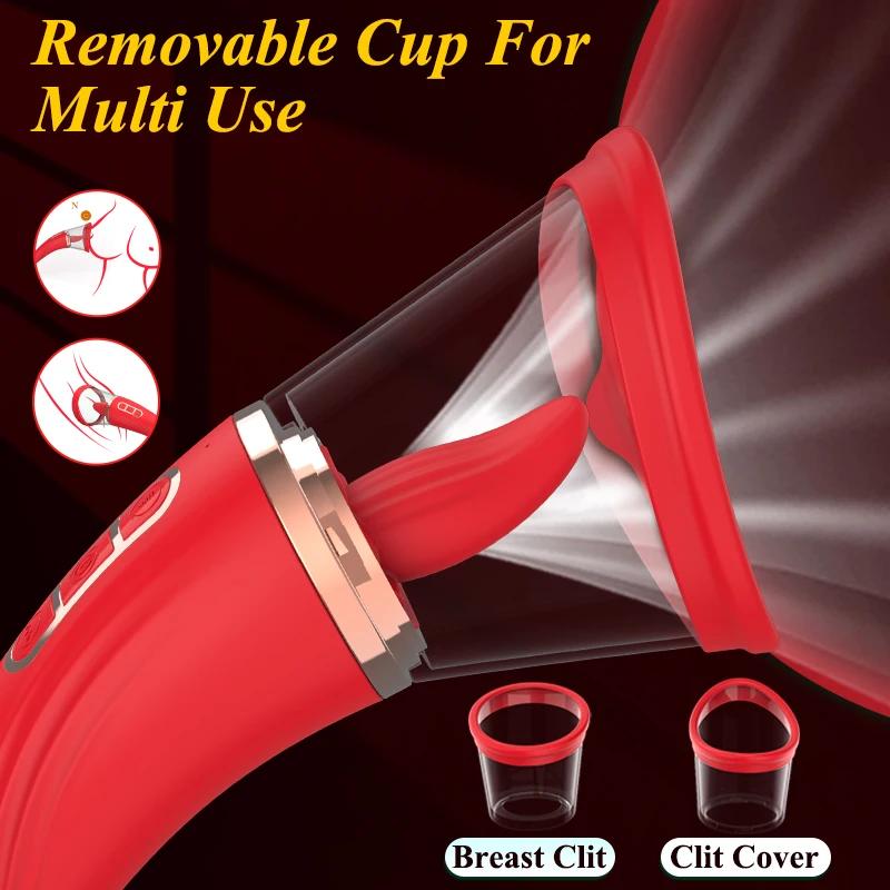 Sucking Tongue Vibrator G-Spot Nipple Clitoris Stimulator 2 in 1 Tongue Vibrating Dildo Female Masturbator Adult Products