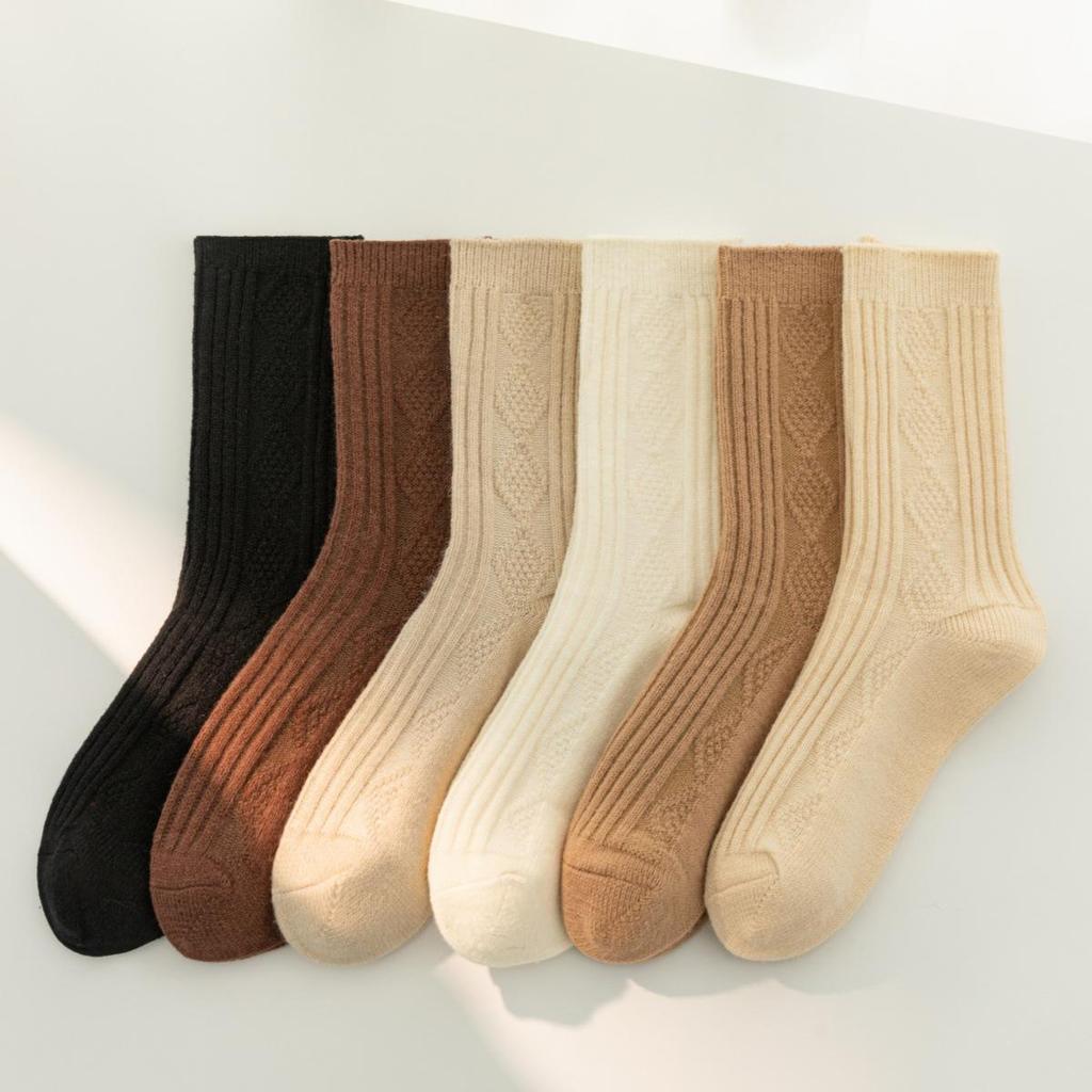 Autumn-Winter Warm Cashmere Diamond Thick Mid-Calf Socks for Women