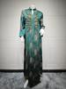 AB402 V-Neck Jacquard Beaded Dubai Dress - Women's Middle Eastern Muslim Robe