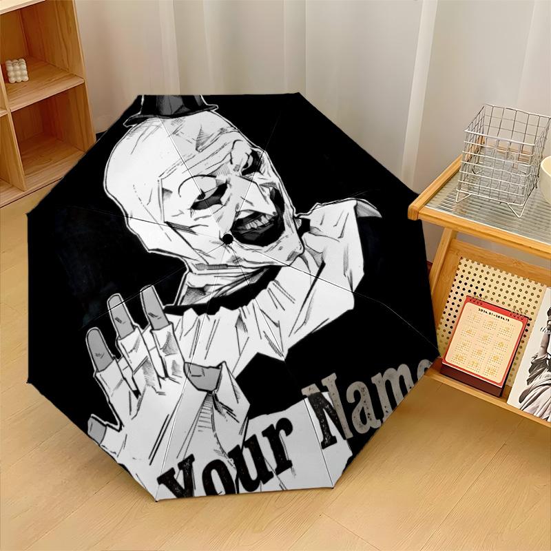 Custom Text Automatic 8 Bone Umbrella, Portable Sun Rain Protection UmbrellaTerrifier Art the Clown