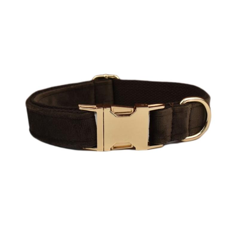 Dark Brown Velvet Dog Collar And Leash Set For Dogs Custom Engraved Nameplate Pet Supplies Dog Leash Velvet11