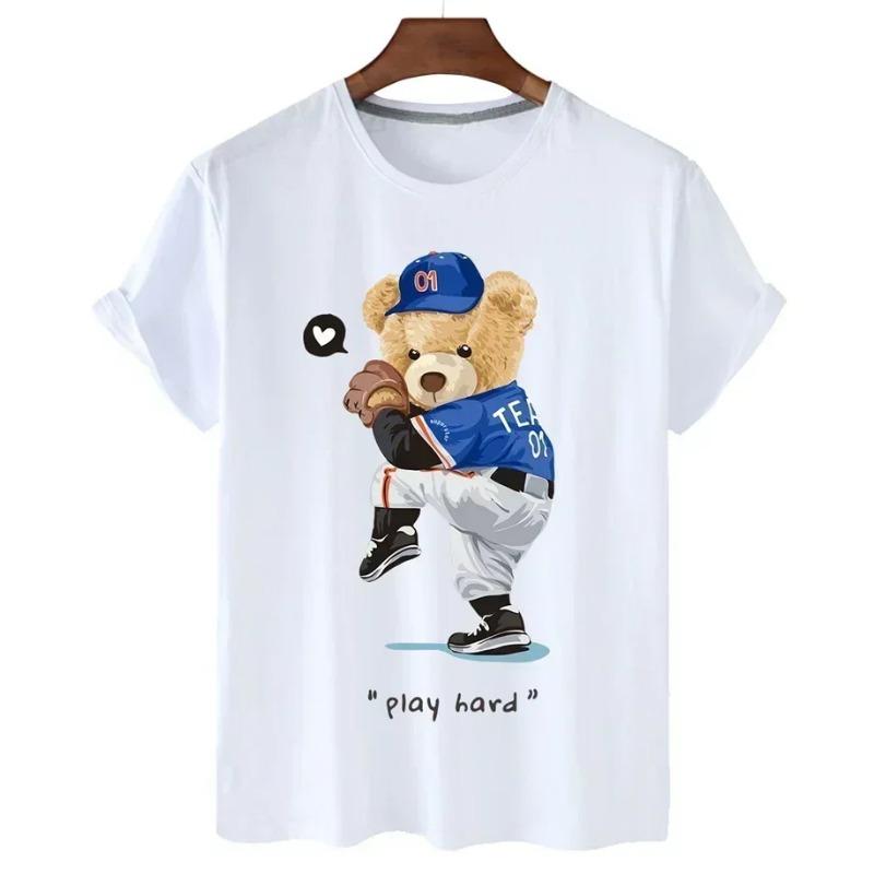 Funny Bear Print Tshirt Women Fashion Cartoon Harajuku Casual T-shirt Female Summer Short Sleeved Top Tees Unisex T Shirt