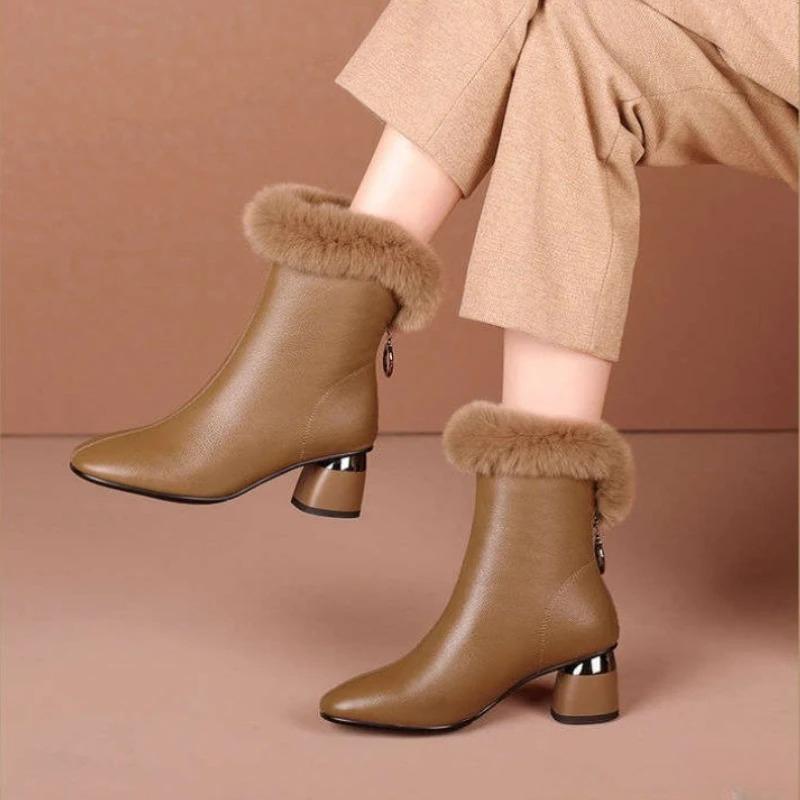 Winter Thick Plush Women's Boots Trend Back Zipper Chunky Heel Women Designer Boot Waterproof Cold-proof Ankle Boots Botas Mujer