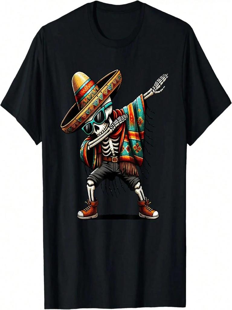 Lustiges Dabbing Mexikanisches Skelett Poncho Dia De Muertos T-Shirt
