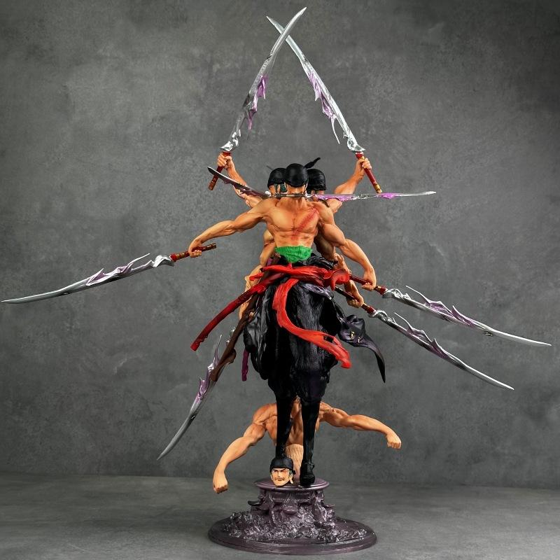 

Anime One Piece Figure Asura Three-Knife Flow Three Heads And Six Arms Roronoa Zoro Combat Form Action Scene Model Toy Doll Gift